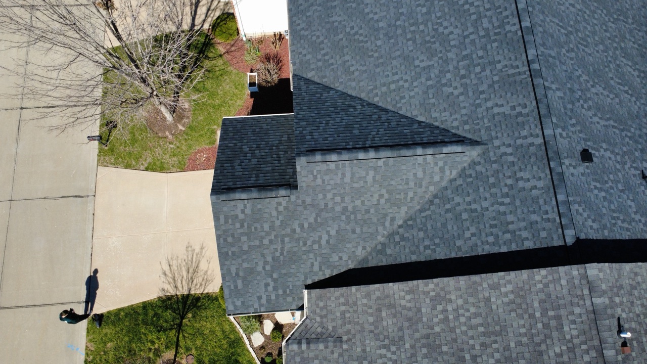 Aerial view of a completed Emmendorfer roof inspection